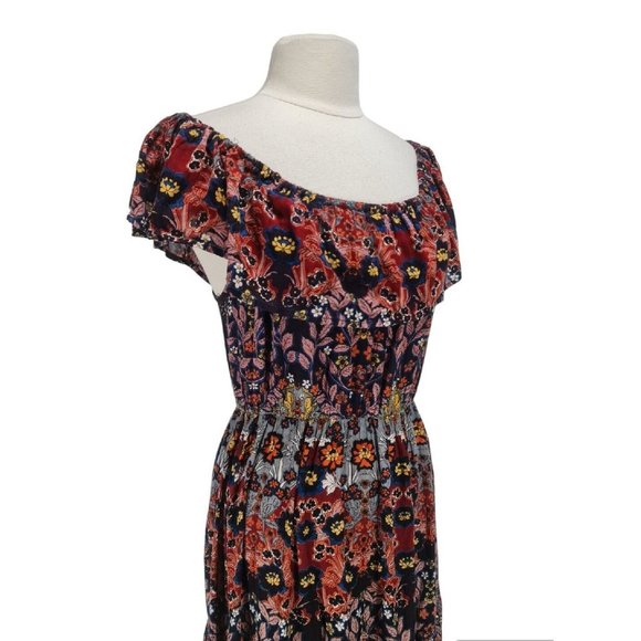 Light Sound Women Size M Floral Ruffle Elastic Boat Neck Ruffle Maxi Dress 302P - Picture 3 of 6